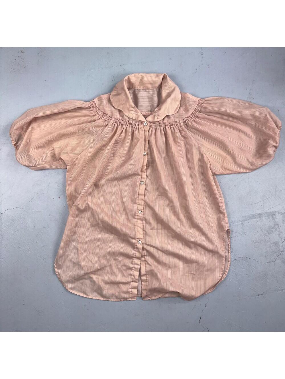 Vintage 70s Womens M Groovy Basic Print Button-Down Shirt 1970s Pink Rockabilly